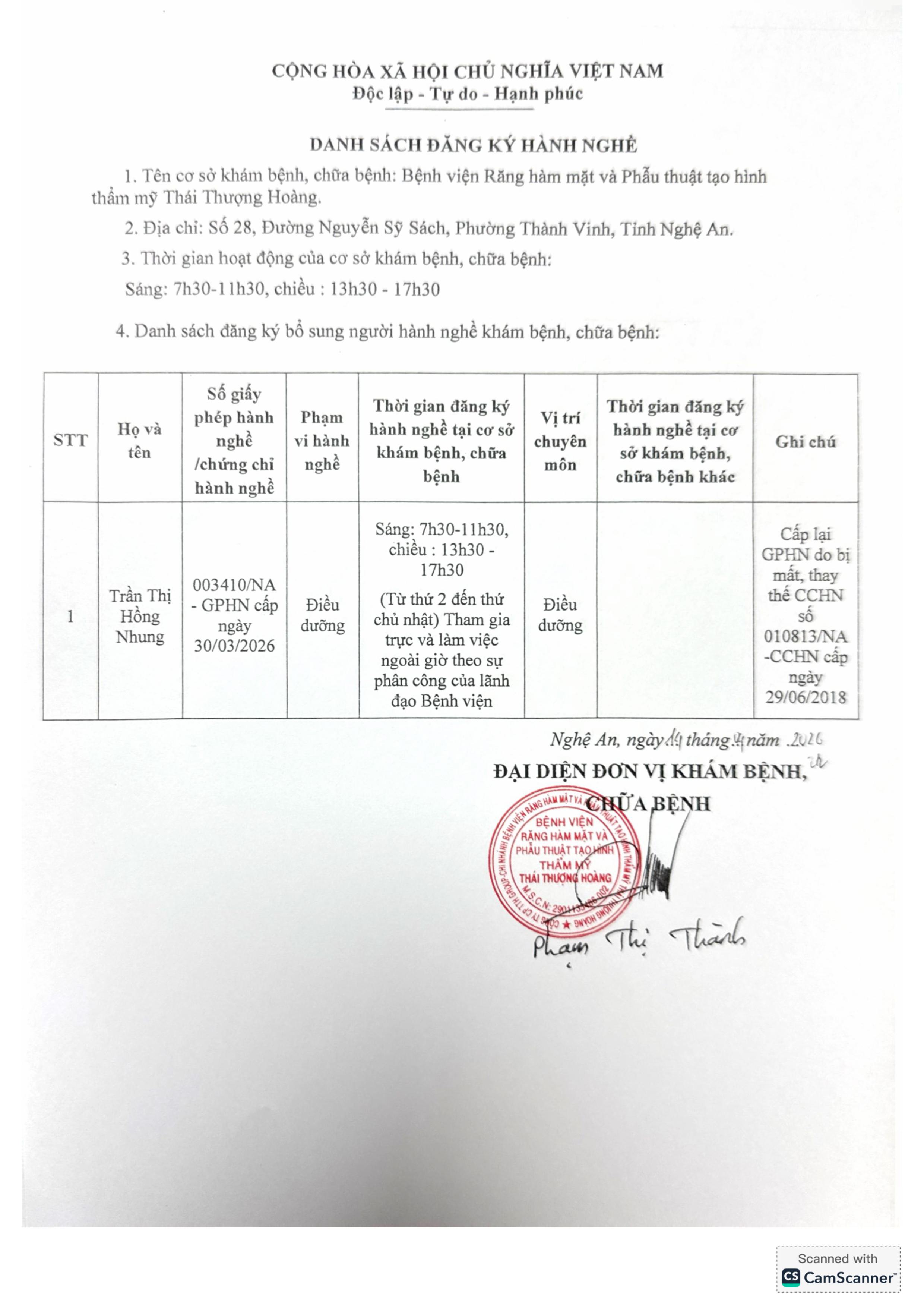 DANH SÁCH ĐĂNG KÝ HÀNH NGHỀ NGÀY 14 THÁNG 04 NĂM 2026