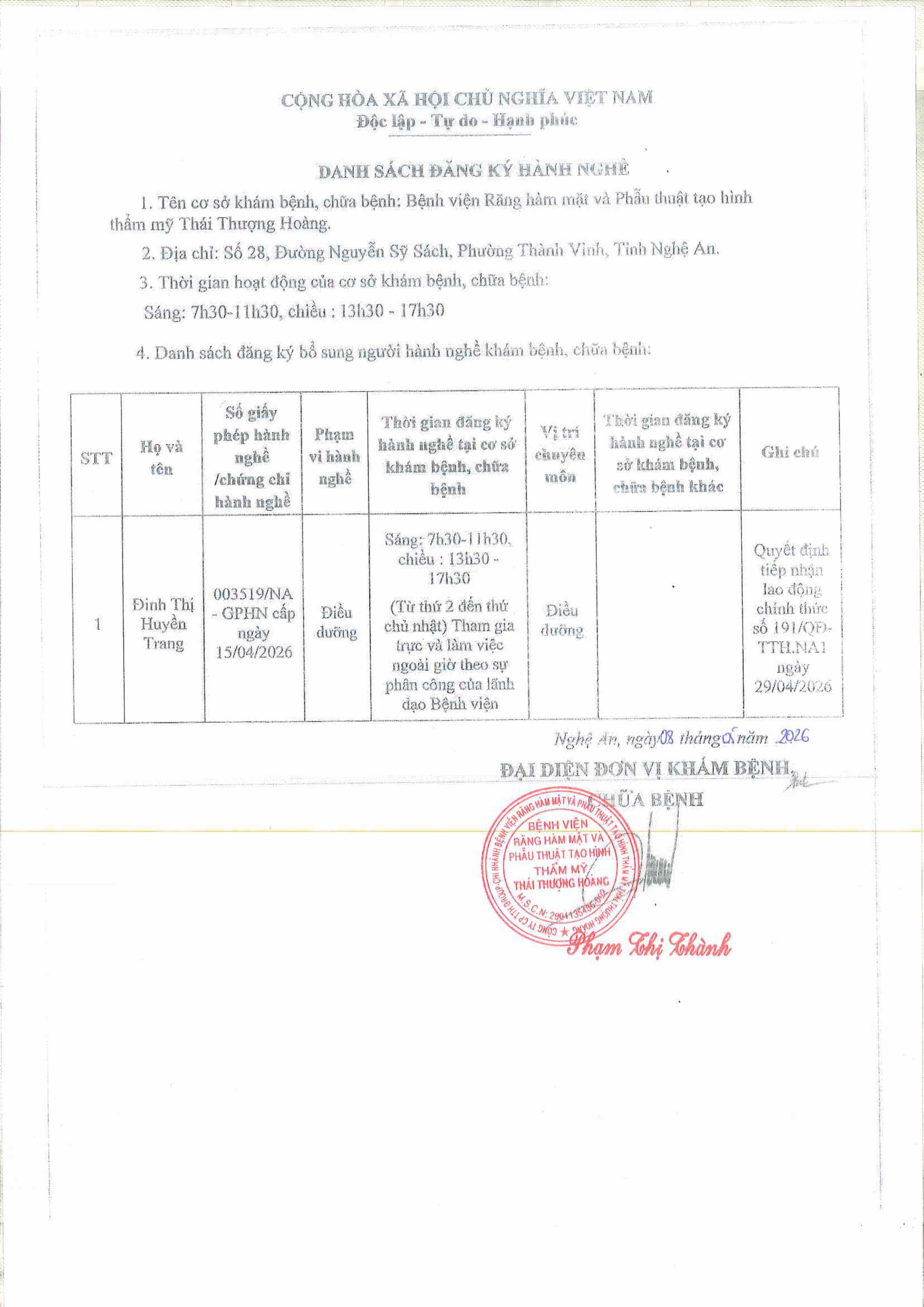 DANH SÁCH BÁO TĂNG HÀNH NGHỀ NGÀY 08 THÁNG 05 NĂM 2026