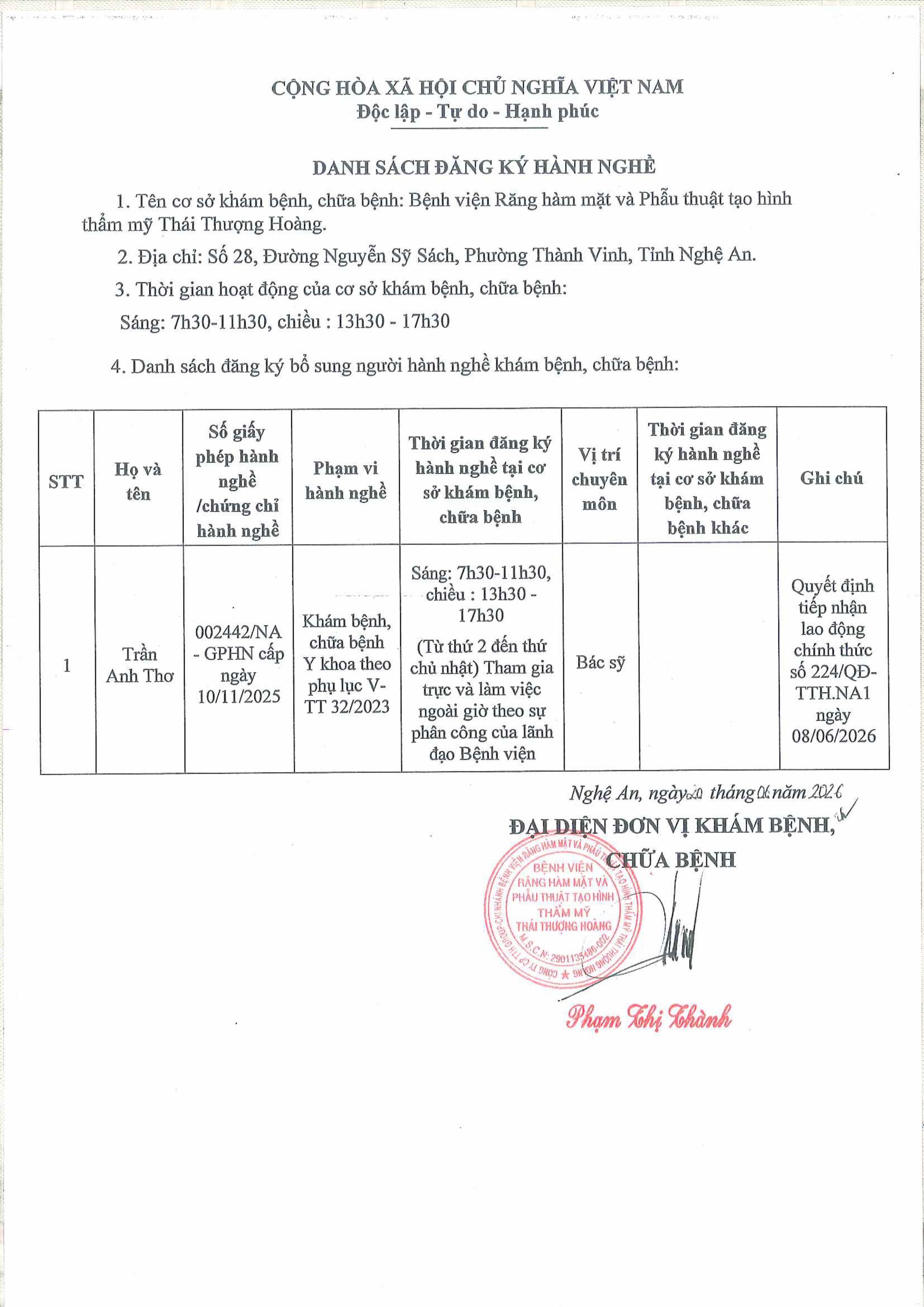 DANH SÁCH BÁO TĂNG HÀNH NGHỀ NGÀY 20 THÁNG 06 NĂM 2026