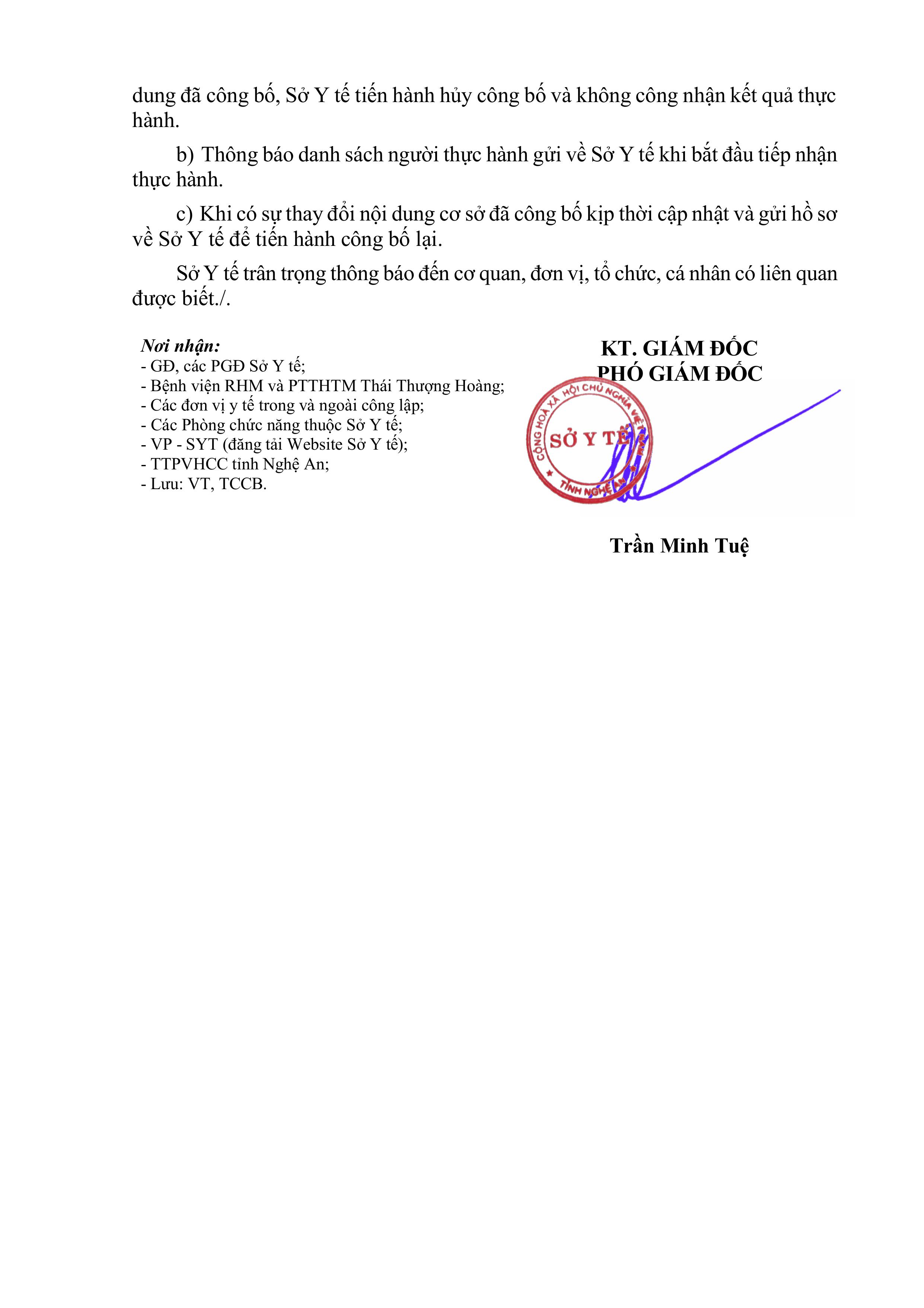 BẢN CÔNG BỐ CƠ SỞ KHÁM BỆNH, CHỮA BỆNH ĐÁP ỨNG ĐỦ ĐIỀU KIỆN LÀ CƠ SỞ THỰC HÀNH